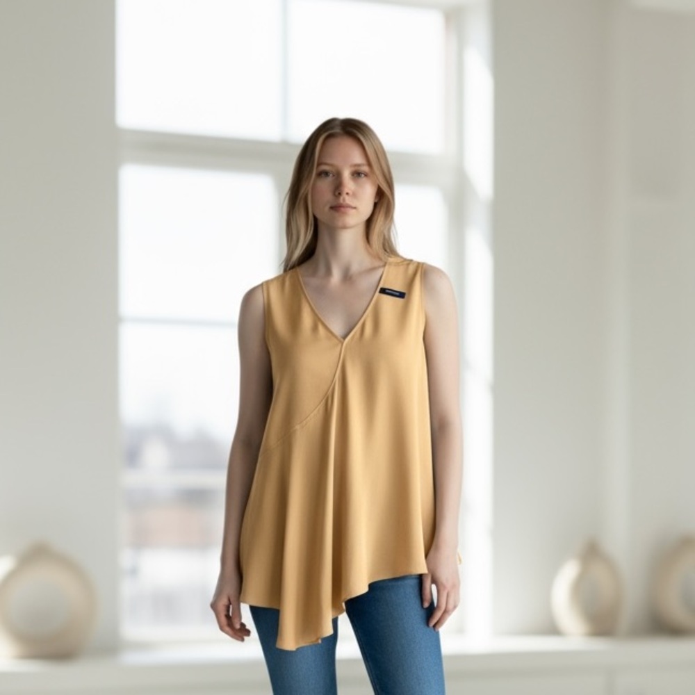 Theory Small Silk Golden Yellow Blouse Asymmetrical